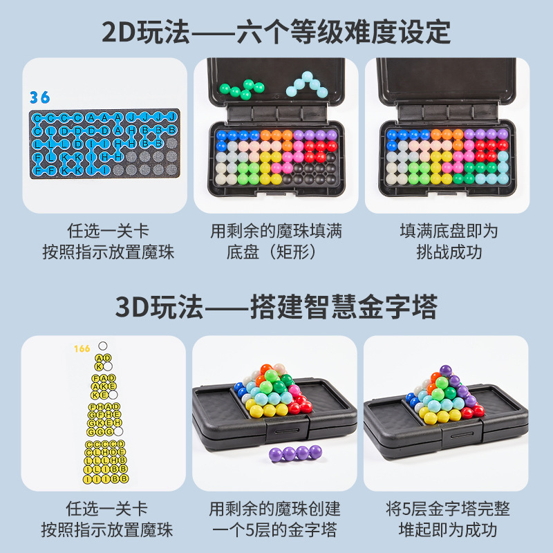 New Pocket IQ Magic Beads Puzzle Logical Thinking Breaking through the Gains Wisdom Pyramid 3D Platter Early Education Cross-border Toys