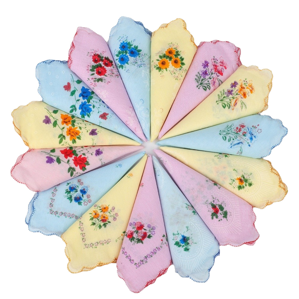 Classic crescent edge ladies hot wholesale cotton handkerchief vintage vintage handkerchief thin cross-border products 29cm
