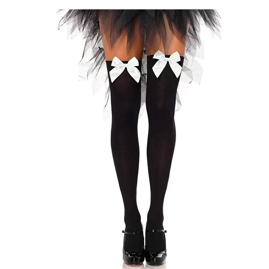 Japanese Style Bow Over-The-Knee Socks Jk Velvet Sexy High Socks Stockings Black and White Medium Thick Preppy Style