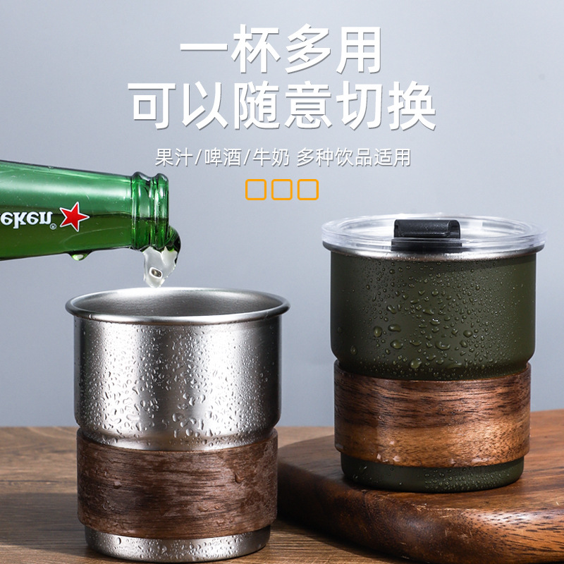 Чашка для кофе из нержавеющей стали 304 с крышкой, для кемпинга, ресторана, толщина, антипригарная