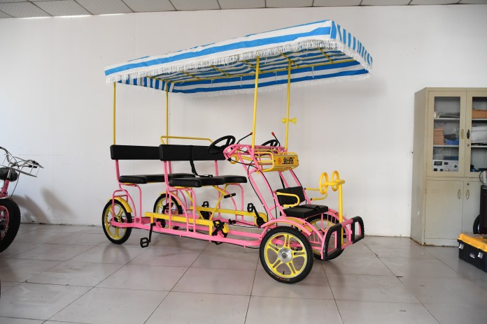 One-Person, Two-Person, and Four-Person Sightseeing Bicycles for Family Outings with Four Wheels and Pedals