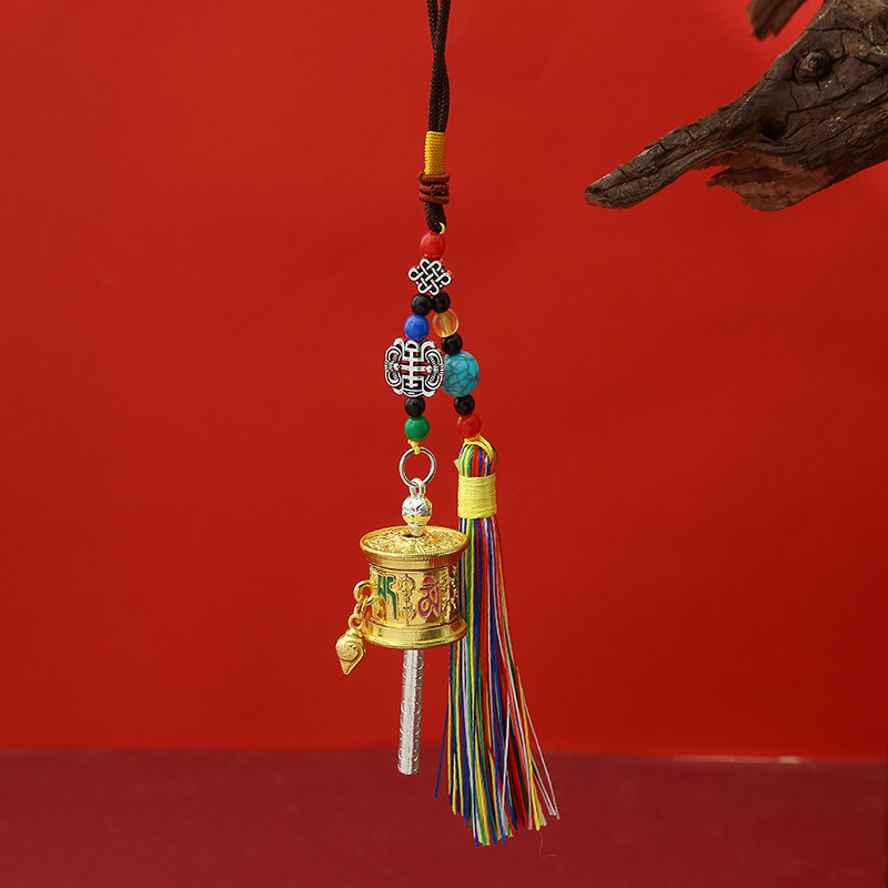 New Xizang-style six-character truth turning cylinder pendant key chain luggage dual-use turning wheel pendant wholesale
