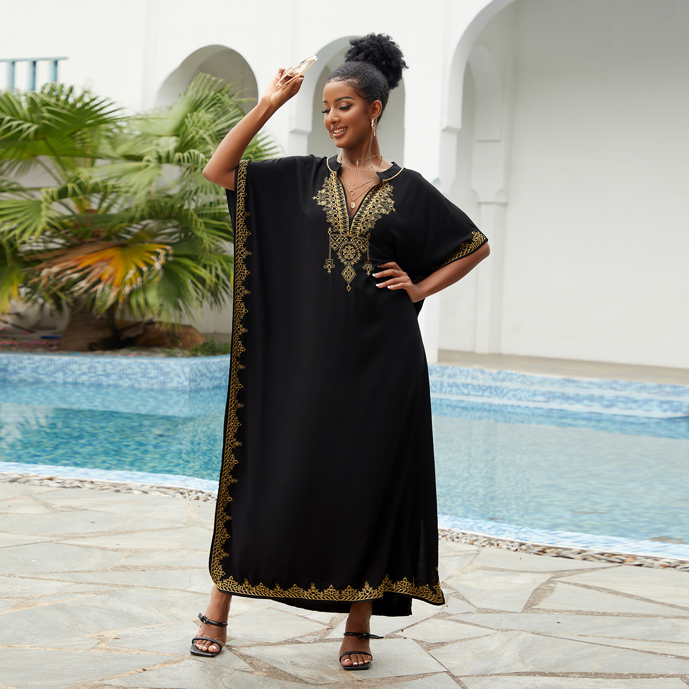 Блузка для пляжа, с вышивкой, отпускной халат, на Амазон 23001 (5 цветов) L