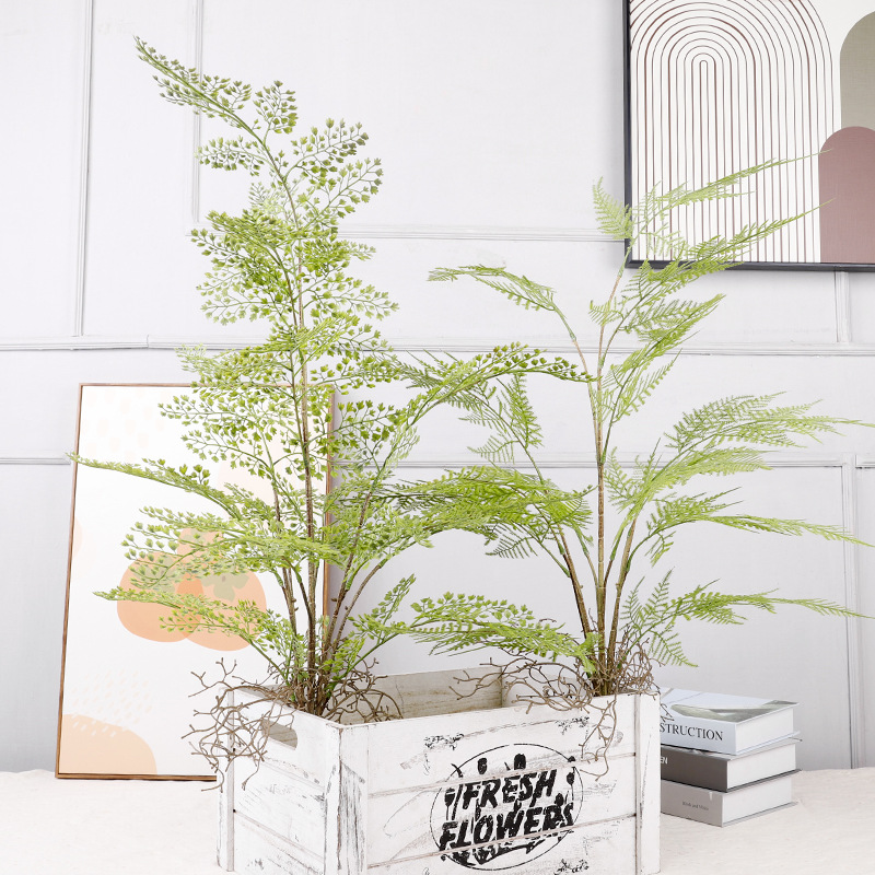 Simulated Green Plant Persian Grass 6-Prong Bunch Fern Leaf Decoration Celebration Road Guide Wedding Pine Grass Mist Sunflower Leaf Landscaping