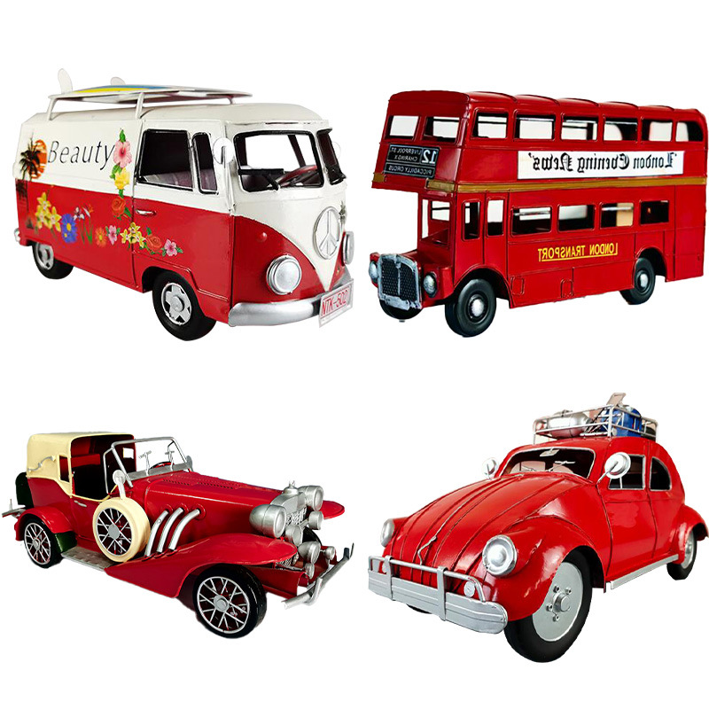 Wrought Iron Vintage Classic Car Desktop Decoration Creative Car Props Model Nostalgic Handicrafts Commemorative Collection