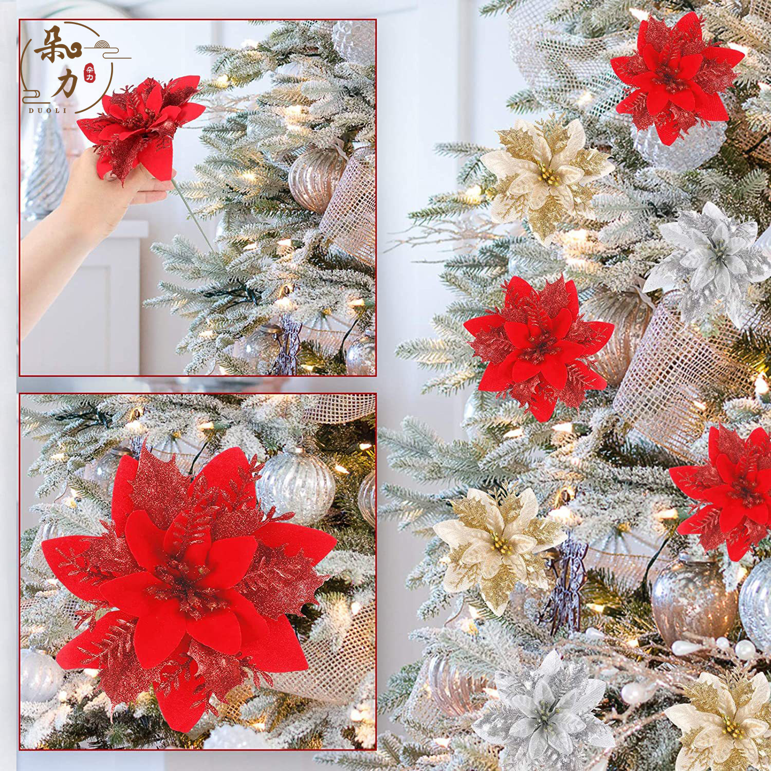 Cross-border high-end artificial flower three-layer Gold Pink Christmas flower festival accessories Garland rattan decoration accessories