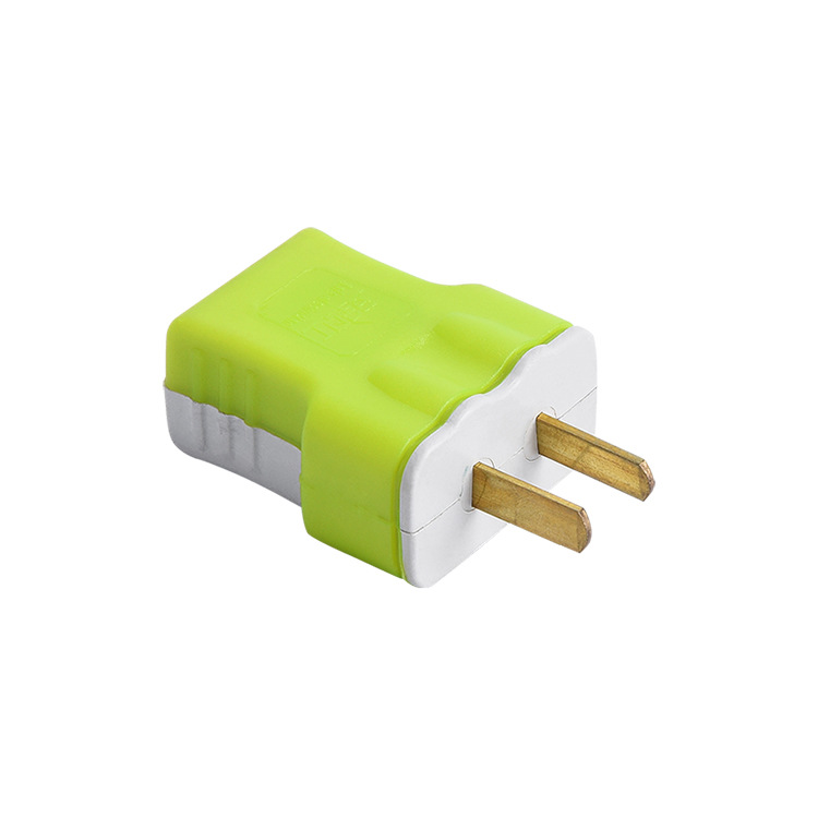 Led Pin Flat Power Plug Wiring Green T-type Copper Single-phase Two-pole Plug Conjoined Copper Fixed Clad Anti-drop