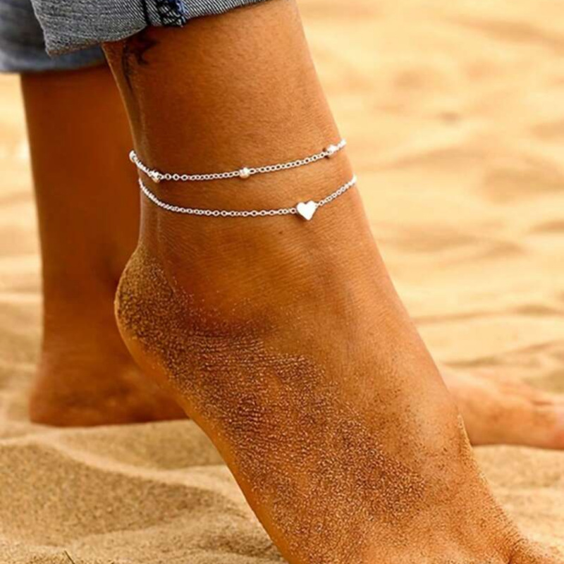 Europe and the United States cross-border popular jewelry anklet love anklet personality double-layer simple beach anklet accessories women's foot jewelry
