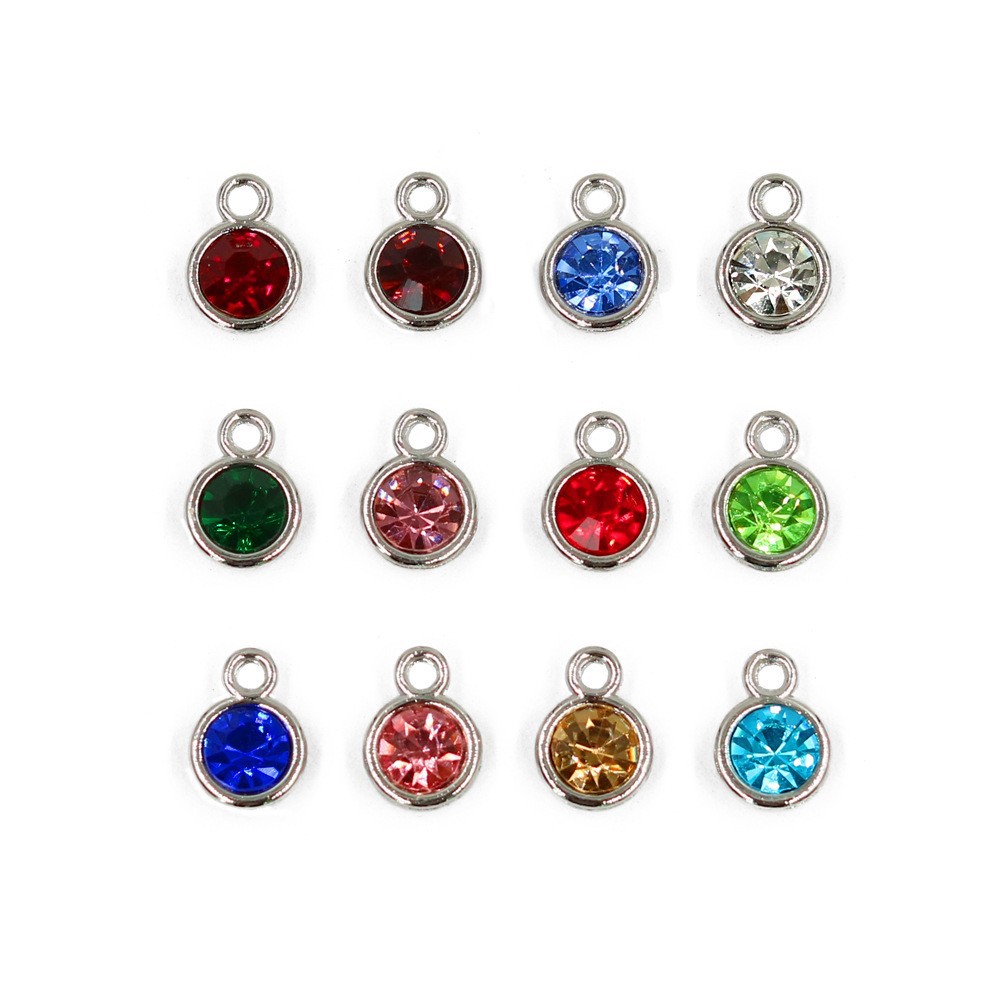 Diamond-encrusted twelve birthstone colored glass pendant foreign trade necklace jewelry DIY pet alloy accessories jewelry