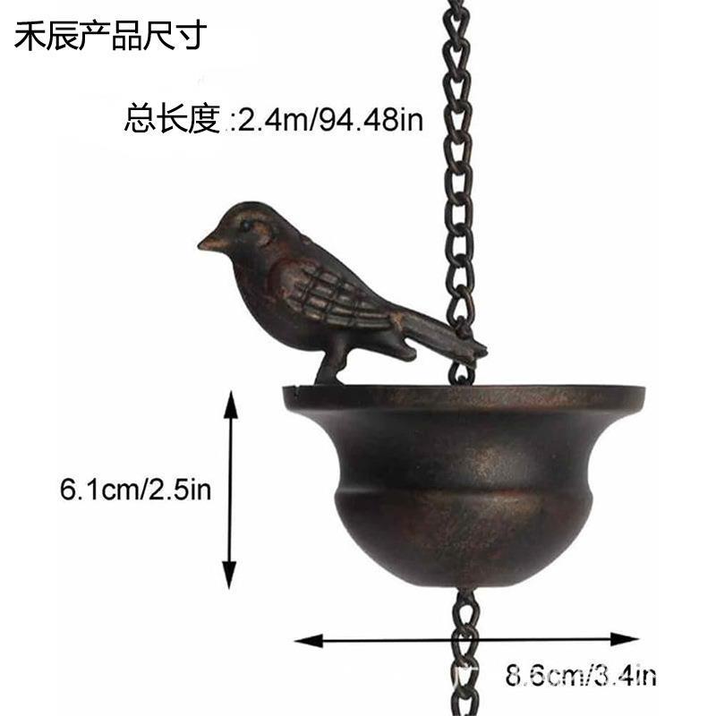 Cross-Border Iron Decorative Bird Rain Chain Drainage Chain Metal Villa Bird Cup Rain Chain Bird Wind Chime Metal Craft