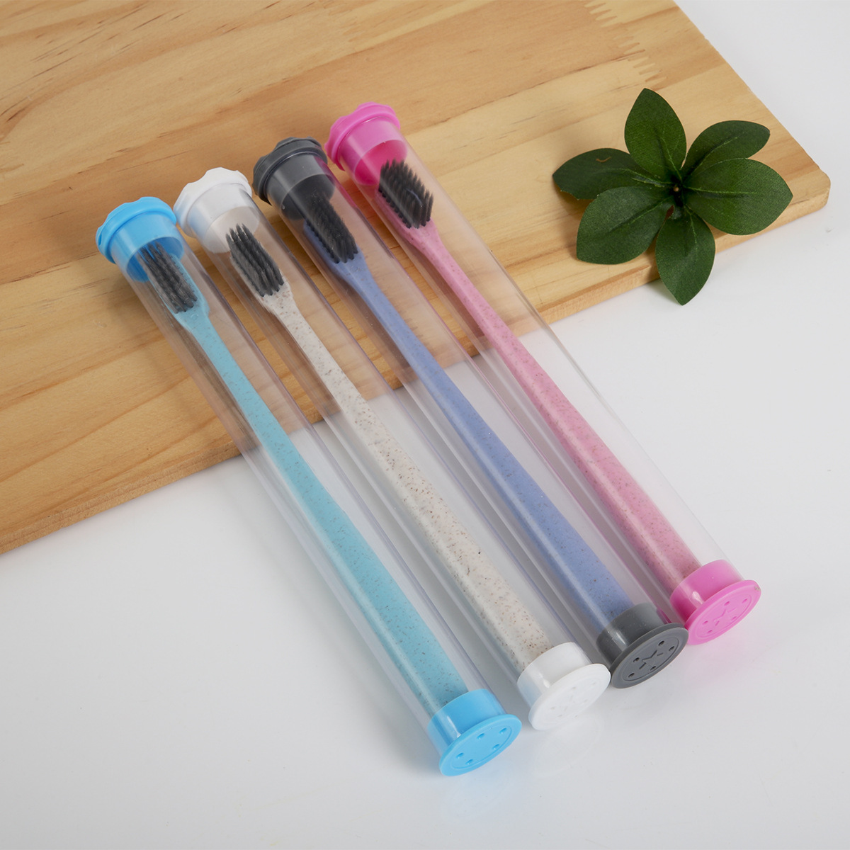 Dental Hospital Wheat Straw Toothbrush Bamboo Charcoal Adult Soft Bristle Toothbrush Round Tube Independent Packaging Custom Logo