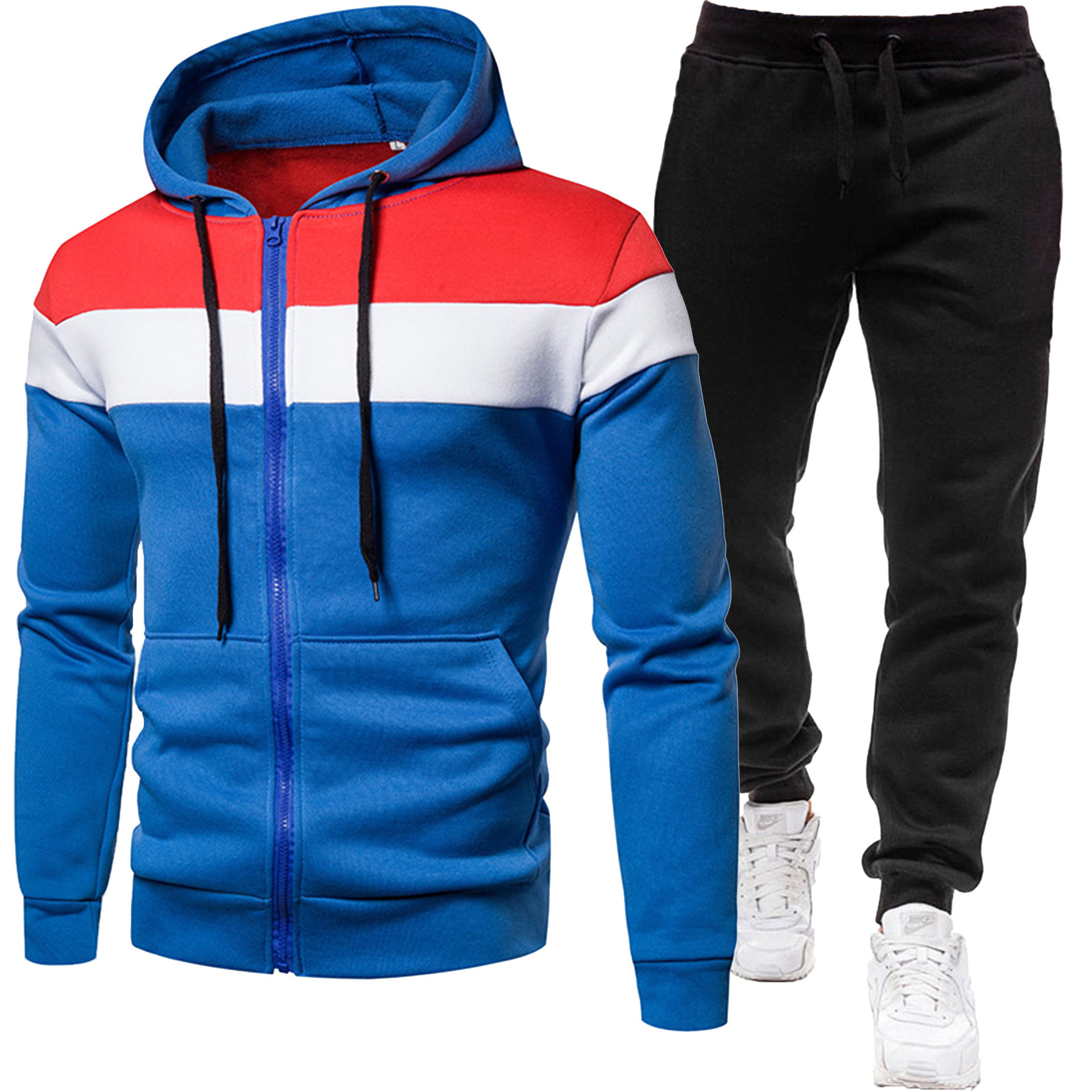 2025 New Cross-Border Spring and Autumn Men's Hoodie Sweatshirt Sports Casual Loose Set Long-Sleeve Long Pants with Fleece