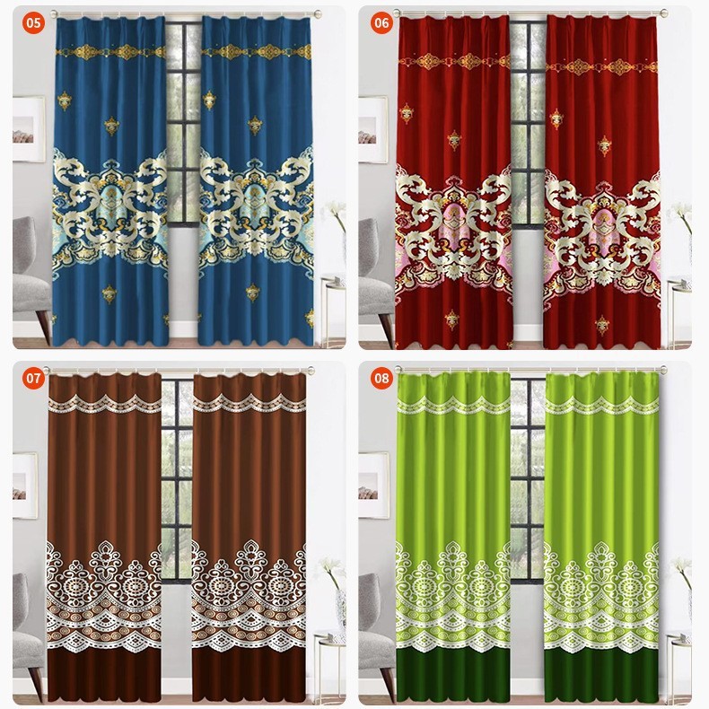 Cross-Border Simple Living Room Sunshade No-Drill Curtains Bedroom Blackout Printed Fabric Wholesale Supply Southeast Asian Style
