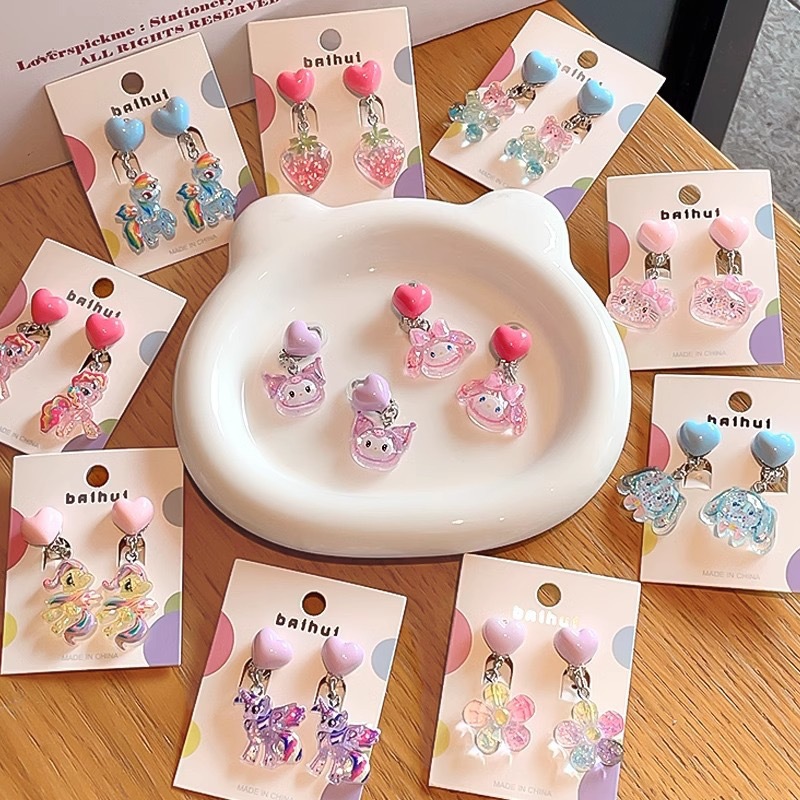 Новые детские клипсы-серьги с пони Мультяшные серьги