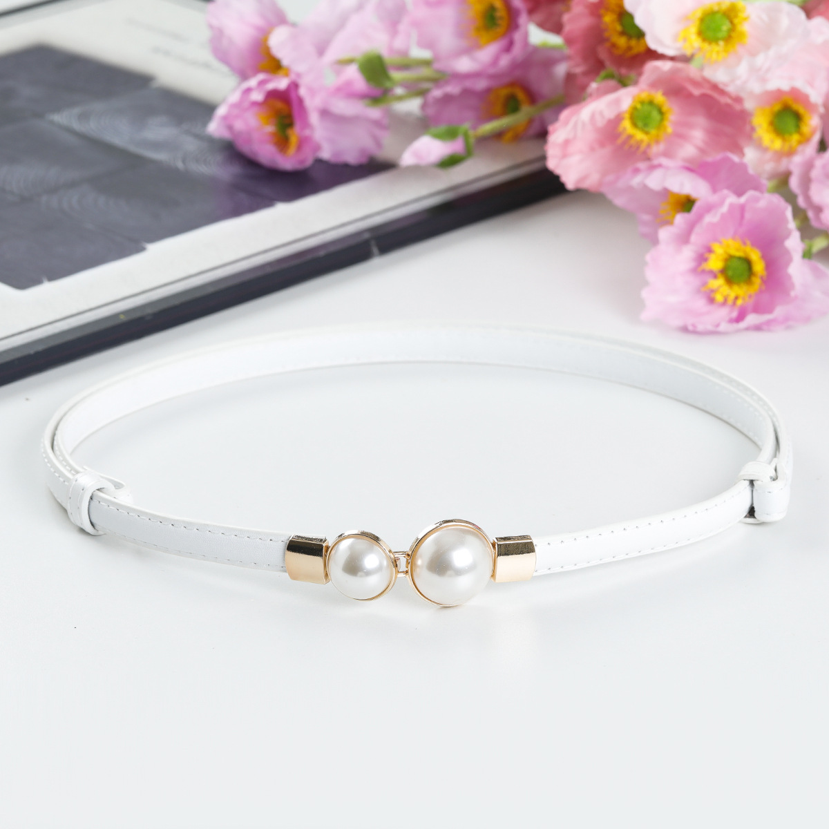 Pearl Thin Belt for Women, Simple and Versatile Decorative Belt for Dresses, Shirts, and Sweaters, Waist Chain Accessory