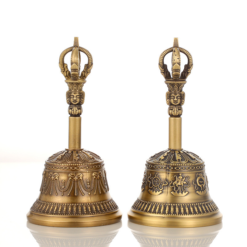Xizang-Style Antique Copper Eight Auspicious Vajra Bell with Five Strands, Crisp Sound and Long-Lasting Echo, Home Decoration
