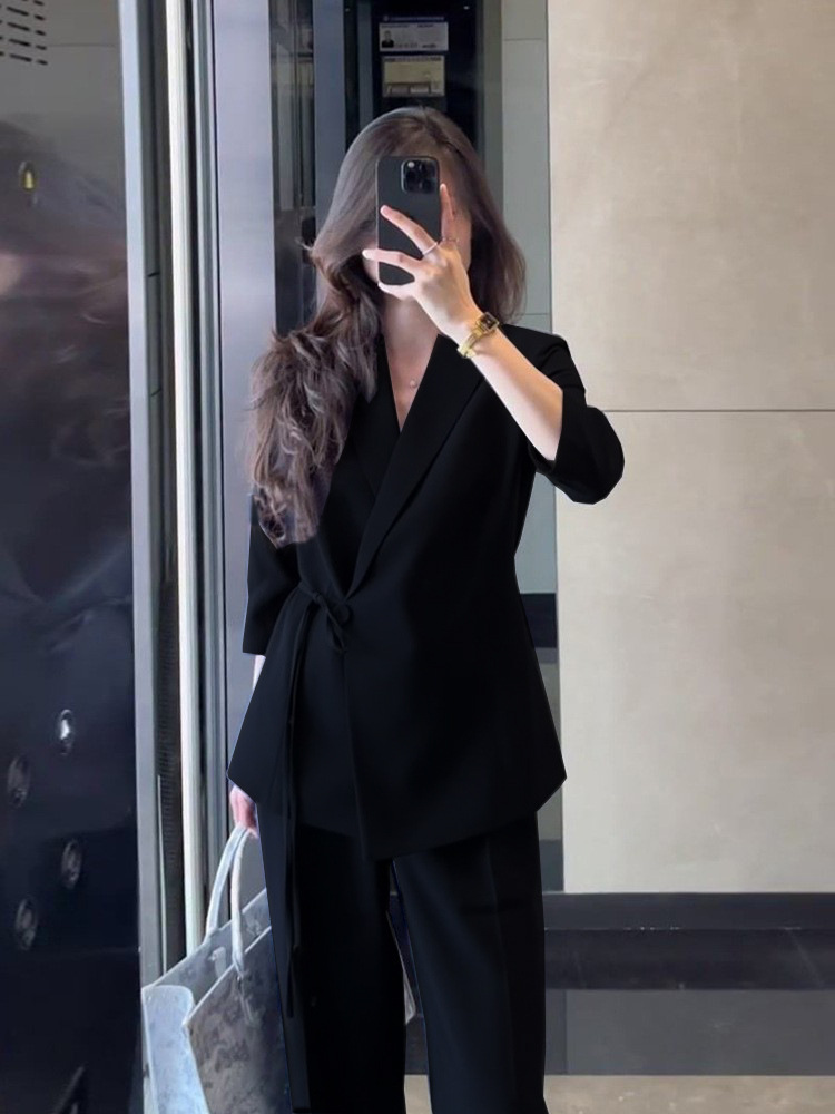 2730 spring new plus size women's professional slim suit suit chubby girl capable temperament wide leg two-piece suit