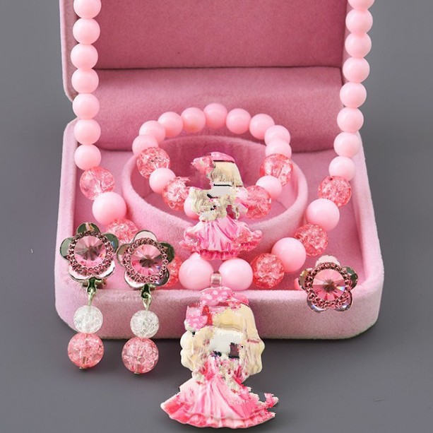 Children's new jewelry Frozen princess Elsa Cinderella pendant necklace bracelet earrings suit