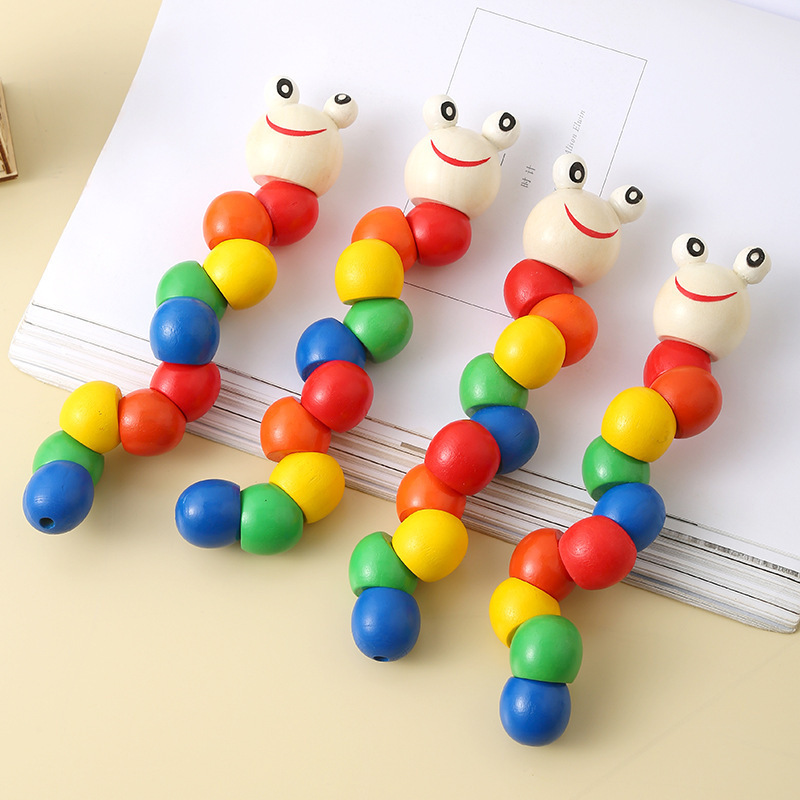 Wooden Twist Worm Simulation Varied Caterpillar Wood Rainbow Building Blocks Amoeba Children's Educational Toys Wholesale