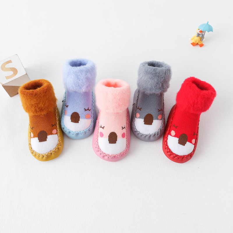 Baby shoes and socks soft bottom non-slip autumn and winter thickened fleece-lined warm socks newborn baby toddler socks shoes floor socks