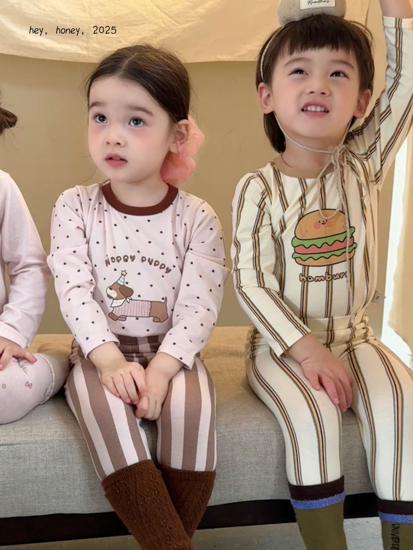 Large and Small Roll Hey Honey Boys and Girls 200g Lycra Autumn Clothes and Long Trousers Boneless Intimates Set Pure Cotton Pajamas