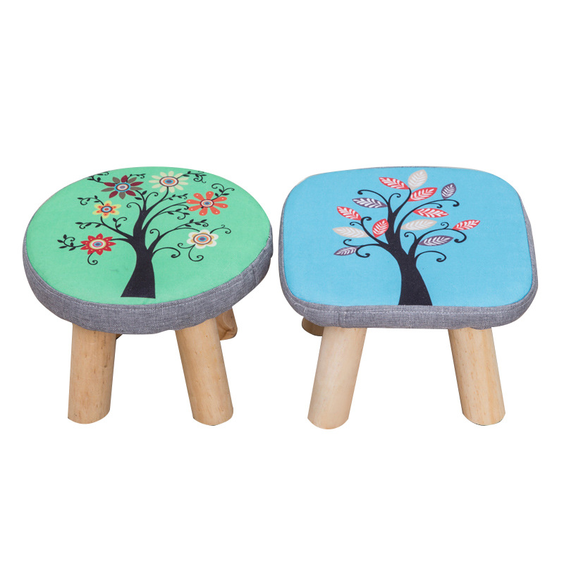 Mushroom Stool Stool Shoe Changing Stool Creative Cartoon Solid Wood Fabric Square Round Low Kidsren's Gift Advertising Wood Linyi Furniture