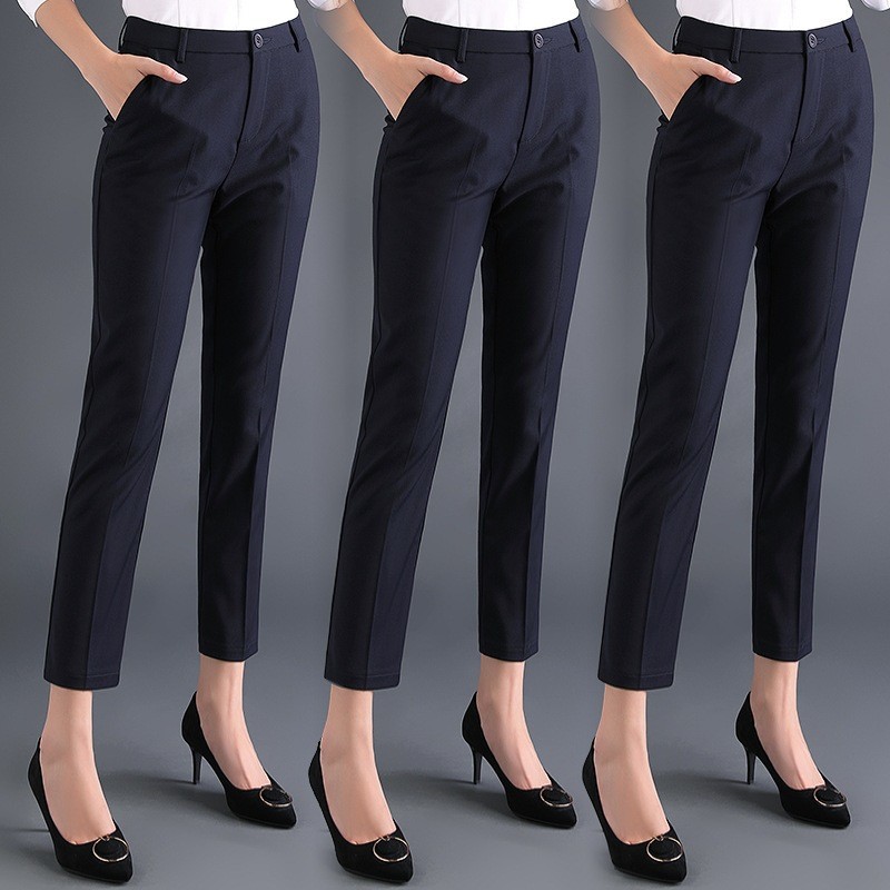 Women's Professional Trousers for Spring and Summer Thin High Waist Straight Tube Draping Cropped Black Trousers for Work Dress Pants for Women