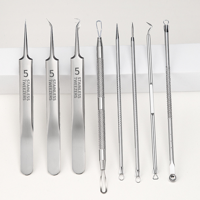 in stock wholesale No.5 stainless steel acne clip cell clip acne needle suit acne needle pick squeeze acne blackhead tweezers