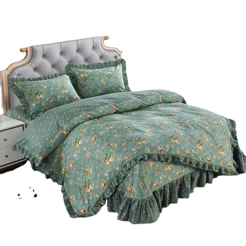 Ruffled Cotton Printed High Density Four-piece Set Korean Style Cotton Lace Multi-piece Set Pillowcase Quilt Cover Bed Sheet Single Piece