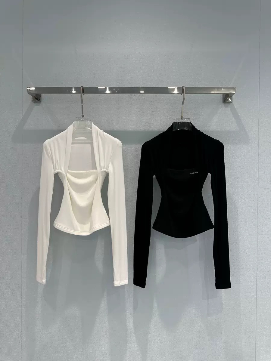 Le Brand Nanyou High-Quality In-Stock Square-Neck Halter-Neck Printed Slim-Fit Long-Sleeve Solid Color T-Shirt for Layering