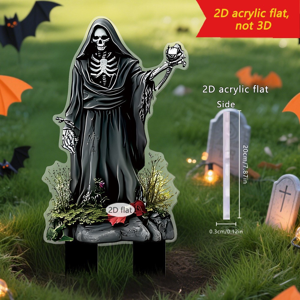 Cross-Border New Acrylic Flat Gothic Pendant Halloween New Product Halloween Cemetery Tombstone Insert