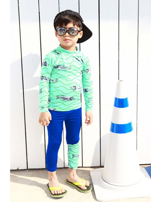 Korean Kidsren's Swimsuit Boys' Medium and Large Kidsren's Long-Sleeved Pants Split Swimsuit Sun Protection Student Large Size Wetsuit