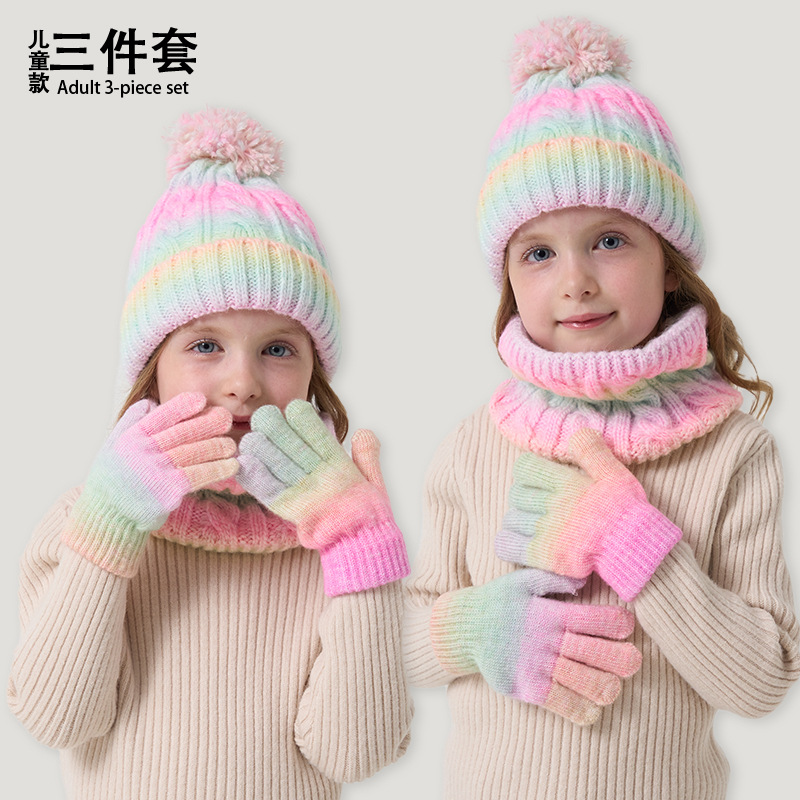 Кросс-бордерный новый набор шапки, шарфа и перчаток для детей, осень и зима, теплая шапка с флисом