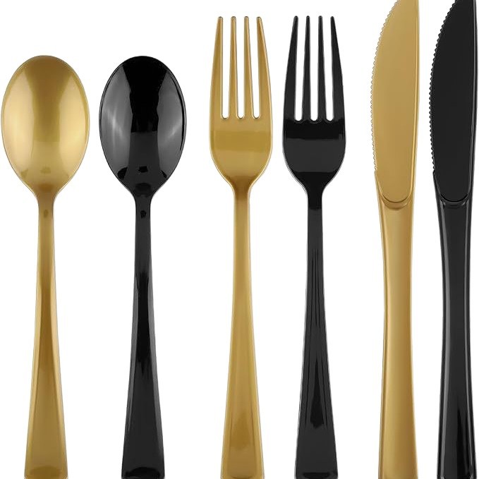 Factory direct cross-border disposable plastic PS black gold cutlery cutlery suit graduates cutlery cutlery cutlery cutlery spoon