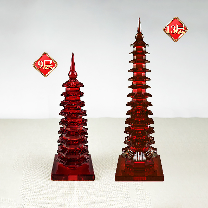 Crystal Wenchang Tower Thirteen Nine-storey Ornaments Study Student Desk Red Yellow Blue Red Green Pagoda Decorations Home