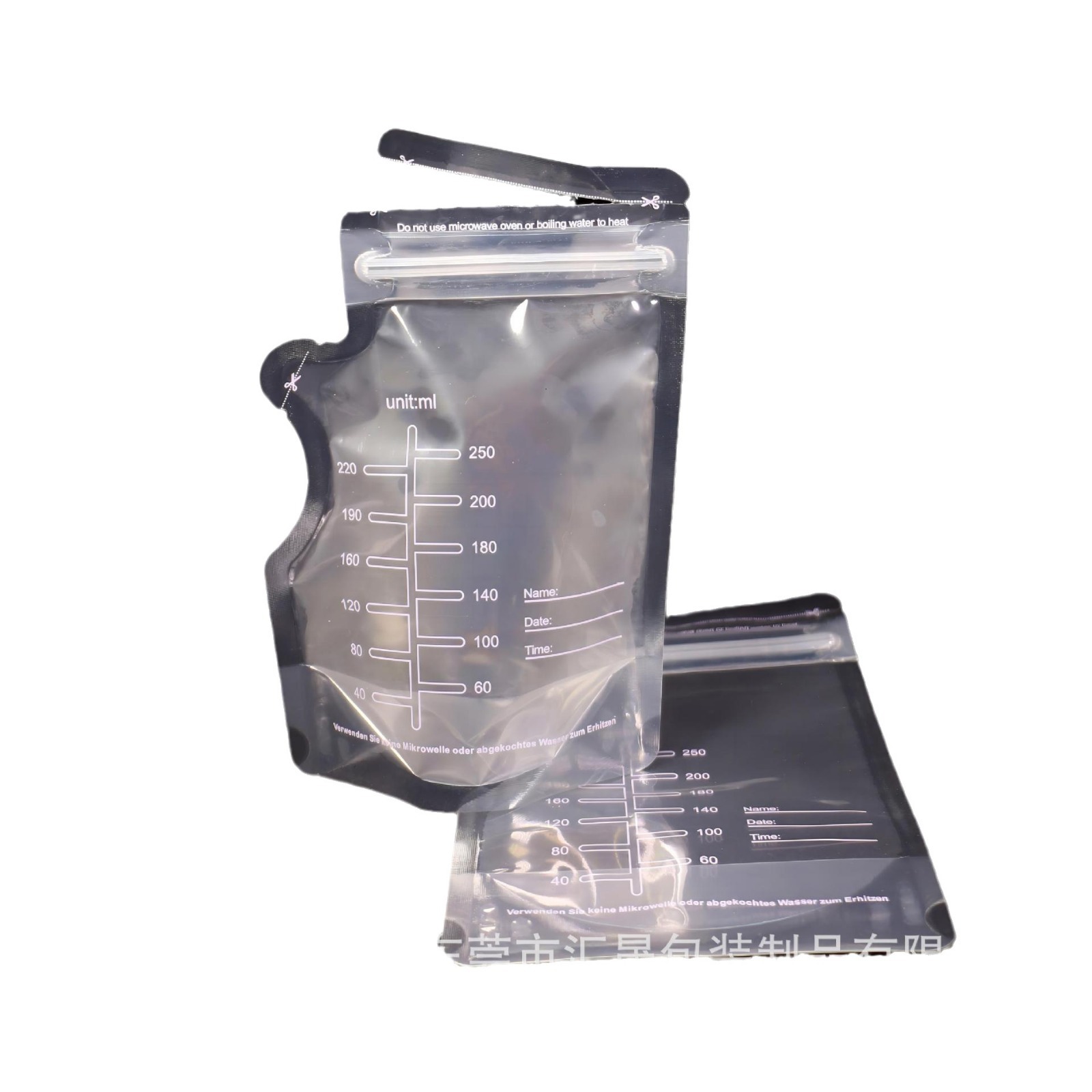 Dongguan supply pink 250ml breast milk storage bag special-shaped 90 English version of breast milk bag milk storage bag in stock