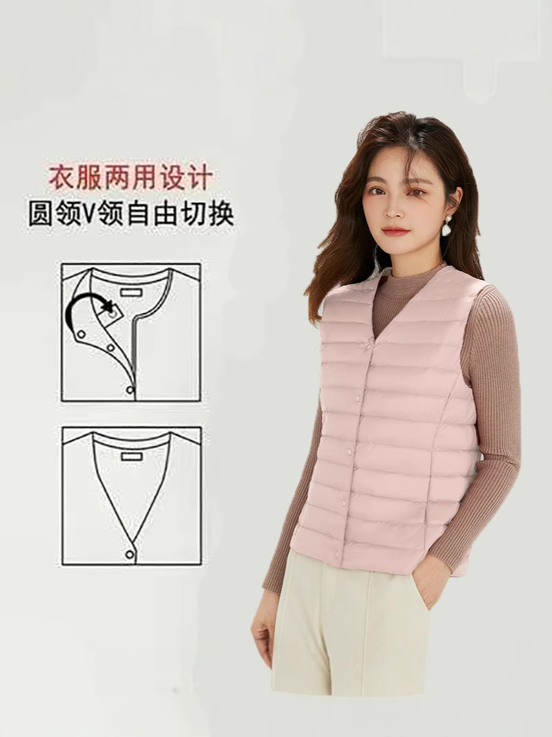 Жилет без воротника для женщин, легкий утепленный жилет с V-образным вырезом, универсальный, новый осень и зима Cross-Border Tiktok