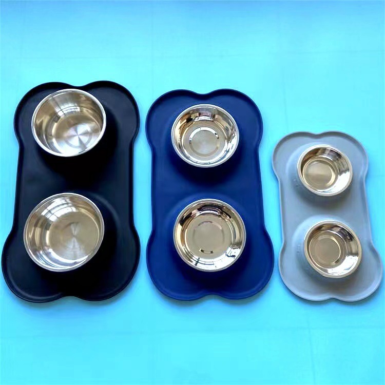 Suction Cup Non-slip Silicone Pet Bowl Anti-spill Cat and Dog Food Pot Pad Removable Stainless Steel Bowl with Fixed LOGO
