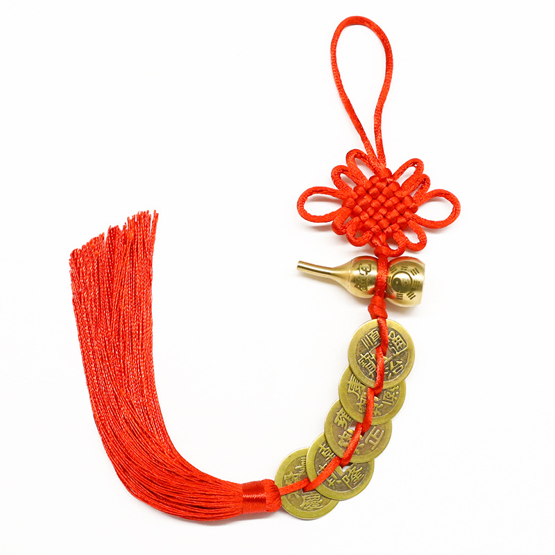 Brass open cover Fu Lu Ankang copper gourd auspicious knot wear blue dragon white tiger hollow copper gourd five Emperor money pendant