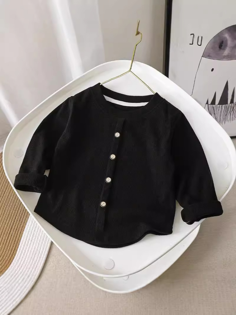 Girls Sweet Long-Sleeved T-Shirt 24 New Pullover Bottoming Shirt Kidsren's Pit Strip Stretch Button Warm Top Wholesale