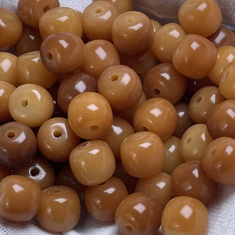 Natural Bodhi Root 8x 9 Old Barrel Beads Milk Yellow caramel Wen Play Bodhi Scattered Beads Charcoal Burn Gold