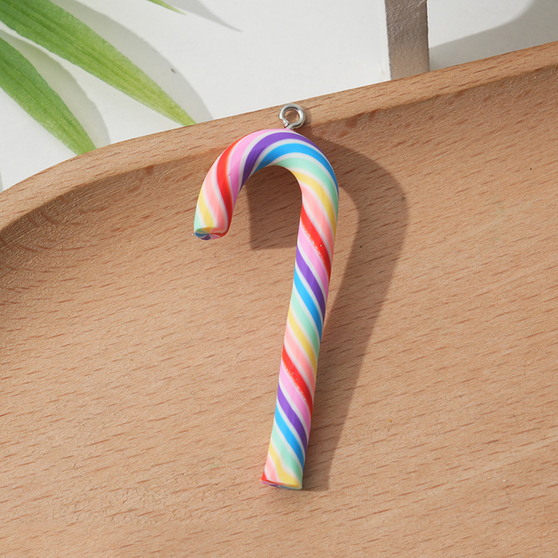 Large Christmas Cane Christmas Candy Soft Pottery Jewelry Accessories Cream Glue Material Earrings Pendant with Horn Nails
