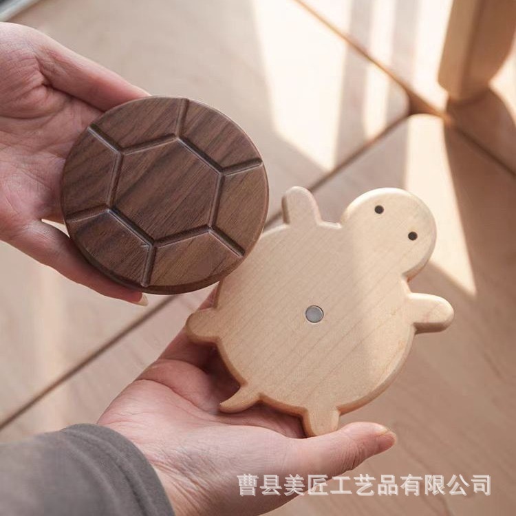 Cross-Border Cute Universal Coaster Saucer Set Coffee Table Desktop Anti-Scalding Turtle Insulation Pad Walnut Solid Wood Coaster
