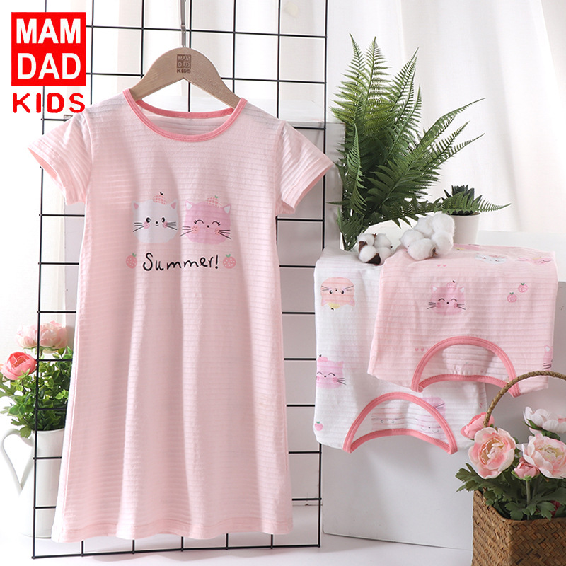 Детская ночная рубашка из слеба, короткий рукав, летняя тонкая дышащая пижама для девочек, домашняя одежда для родителей и детей