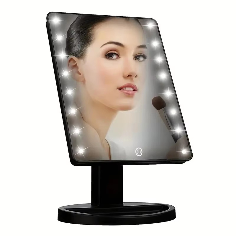 Portable Princess Mirror Wash Cleaning Makeup Beauty Mirror with Light Touch Screen Desktop LED Light Square Dressing Mirror