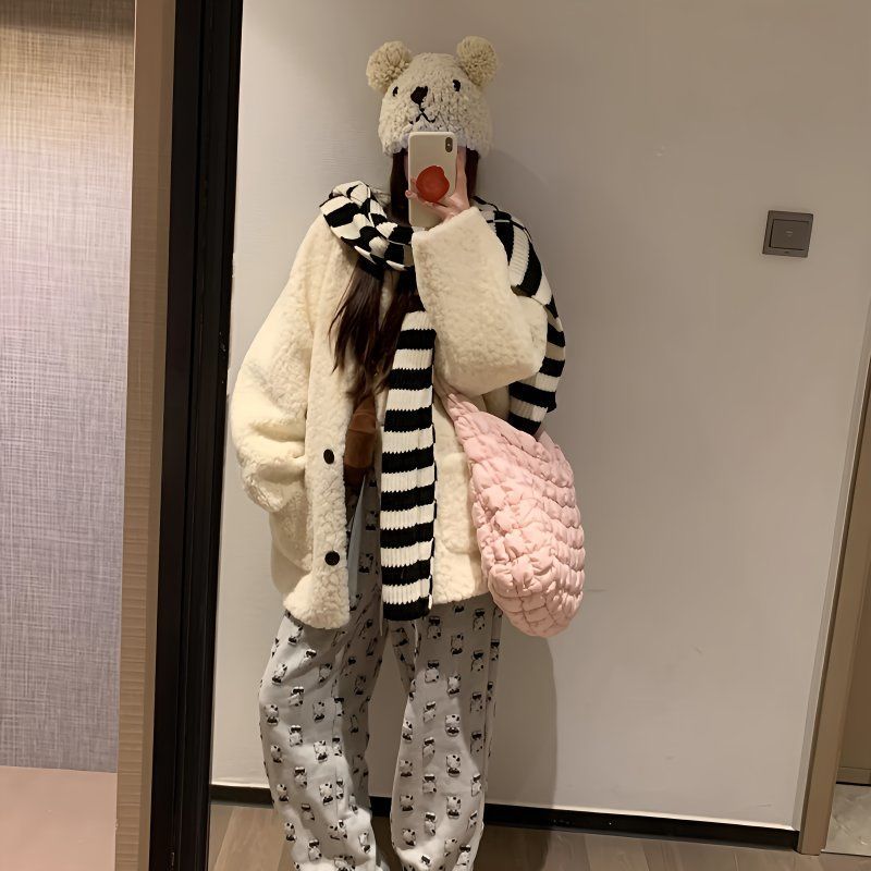 Lamb Wool Outwear for Women Autumn and Winter 2024 New Korean Style Loose Casual Fur One-Piece Thickeneded Plush Top to Reduce Age