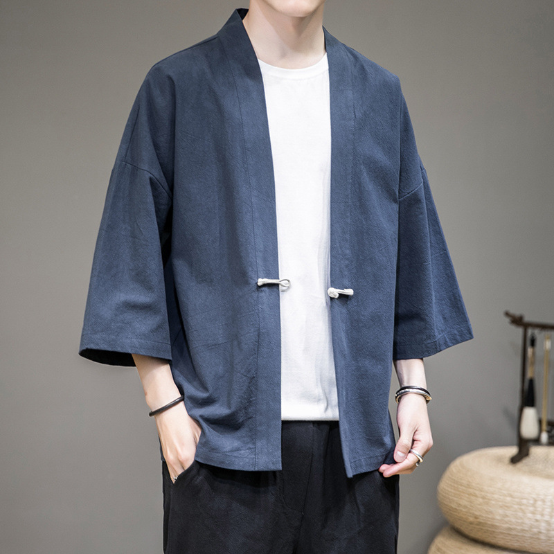 Новый китайский стиль тан, улучшенный халат ханфу, мужская этническая рубашка с пуговицами из хлопка и льна