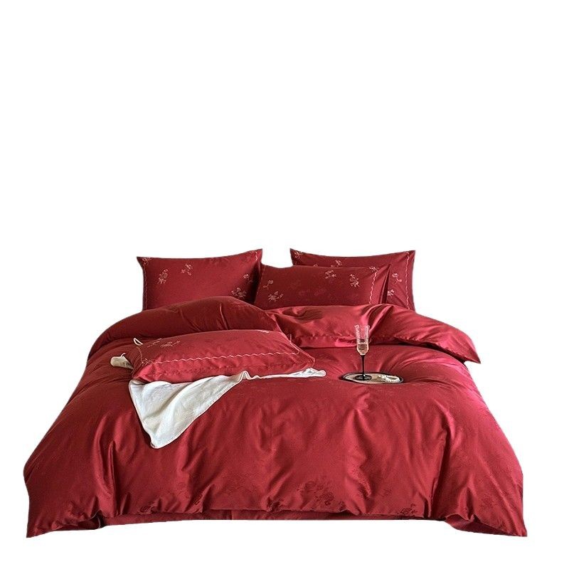 Class A 60 cotton wedding four-piece set Xinjiang cotton mercerized jacquard embroidered big red bed sheets wedding bedding