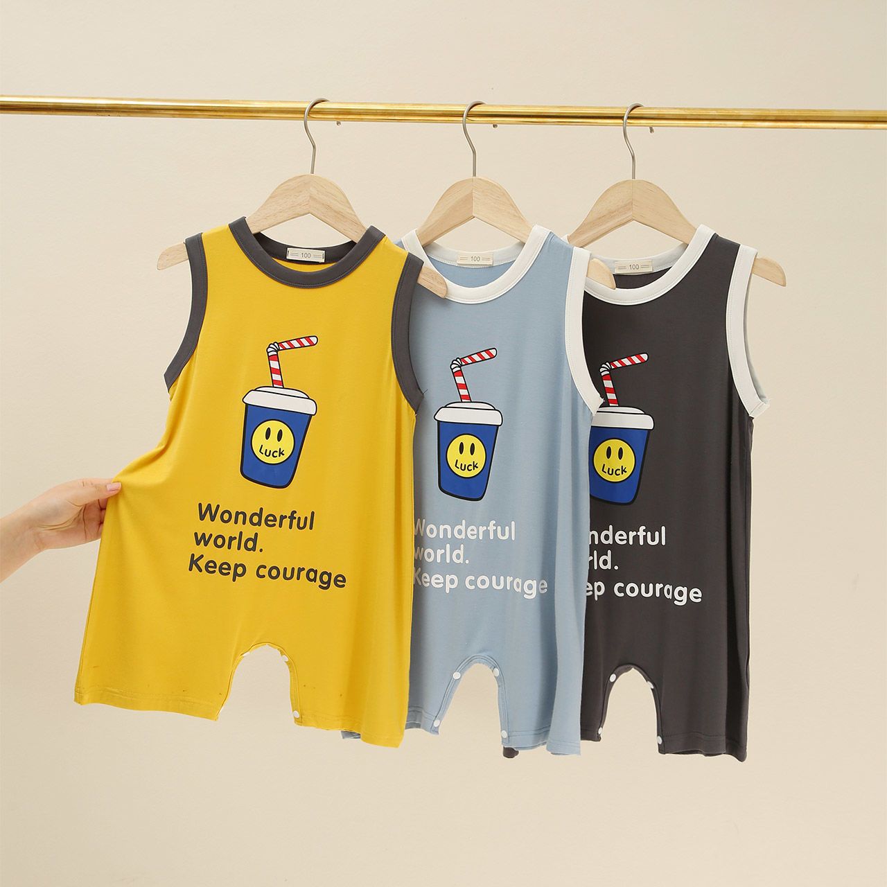 Modal cotton children's pajamas baby's one-body vest 2023 summer thin boys and girls climbing clothes home clothes tide