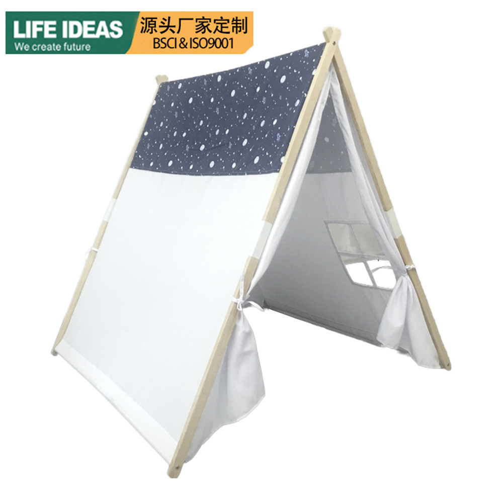 Manufacturers Custom Baby Toy Crawling Small Tent Window Canvas Wooden Frame Triangle Tent Kidsren's Indoor